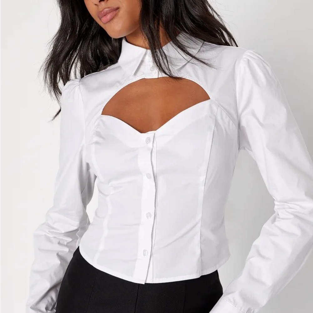 Lulus White Cutout Long Sleeve Button-Up Top